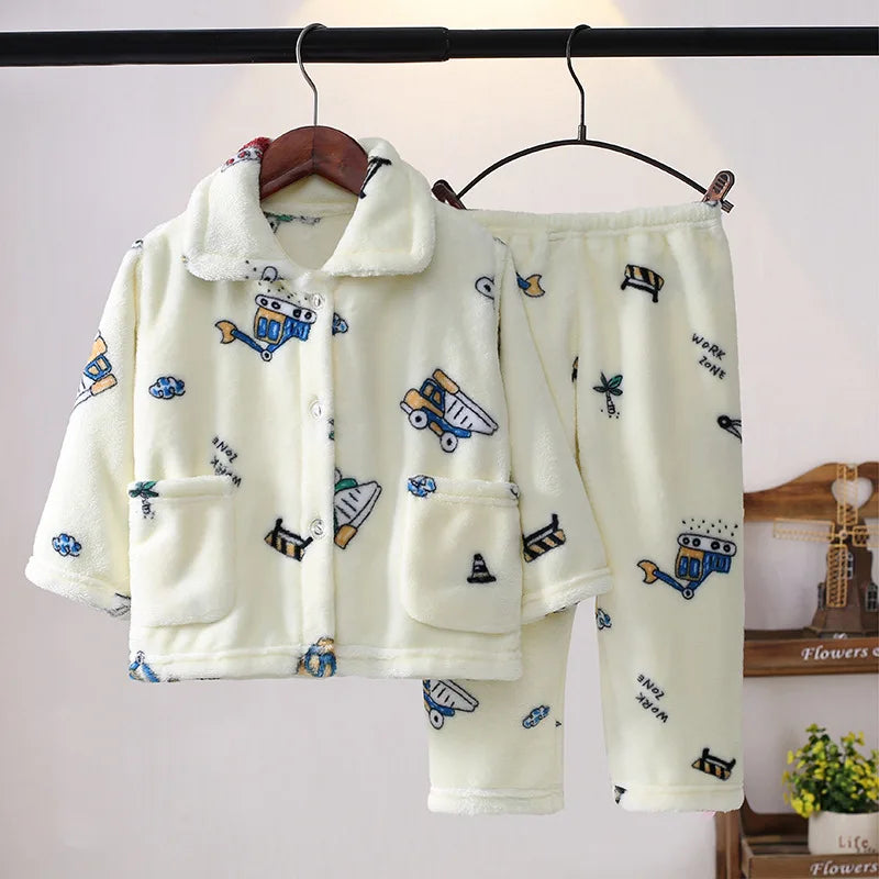 Girls' sleepwear long sleeved flannel children's sleepwear autumn and winter coral fleece boys' baby children's home Clothing se