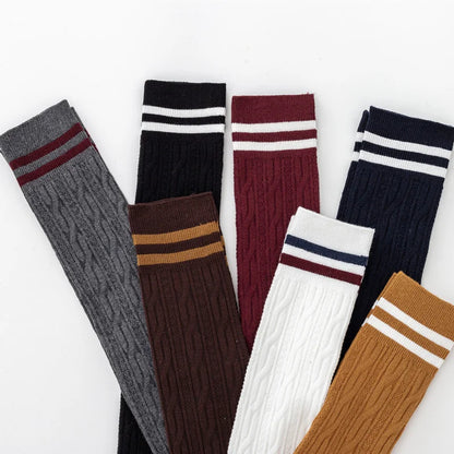 1 3 Pairs Women's Cotton Thigh High Socks Over The Knee Colorful Striped Pattern Casual Daily Wear Fashion Socks Black White