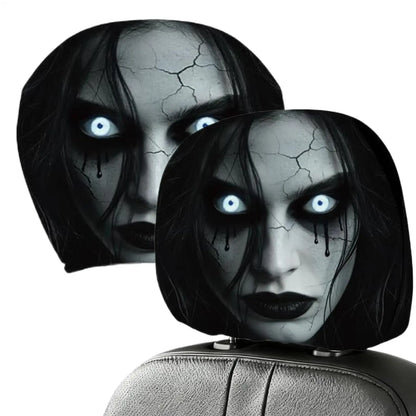 2pcs Scary Headrest Cover Halloween Decoration Accessories Hilarious Car Headrest Protector for Men Women Family Friends