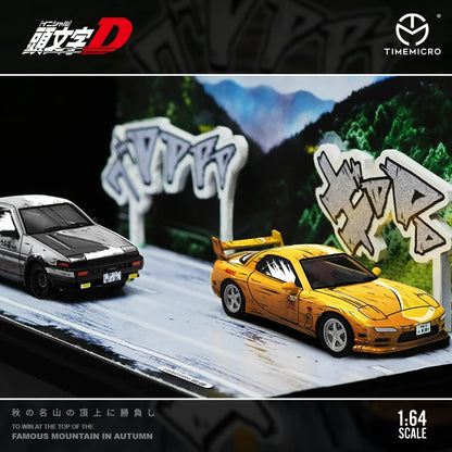 Model Car Shop 1/64 Toyota AE86 Model Car Mazda RX-7 Play Vehicles Initial D Sand Table Scene Figure Toys for Boys Gift