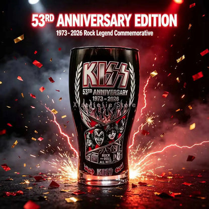 KISS Band 53th Anniversary Beer Glass 1973-2026 Rock Roll All Nite Printed Pint Cup Rock Fan Bar Drinking Gift