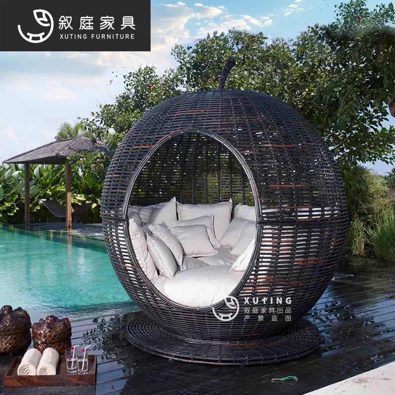 Outdoor rattan sofa combination woven bird's nest rattan sofa chair sun room courtyard leisure rattan terrace bed