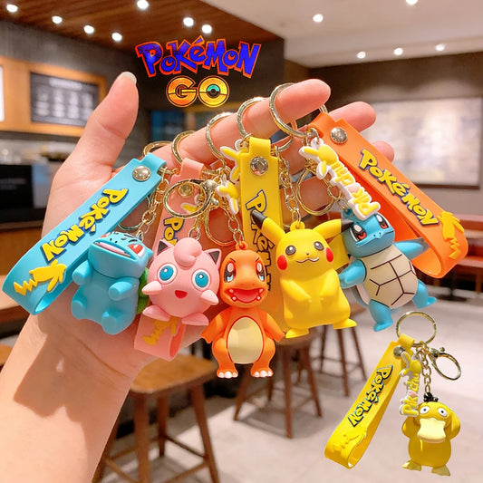 Pokemon Keychain Pikachu Anime Action Figure Toy Kawaii Cartoon Fashion Charmander Psyduck Doll Keyring Car Bag Widget Kid Gift