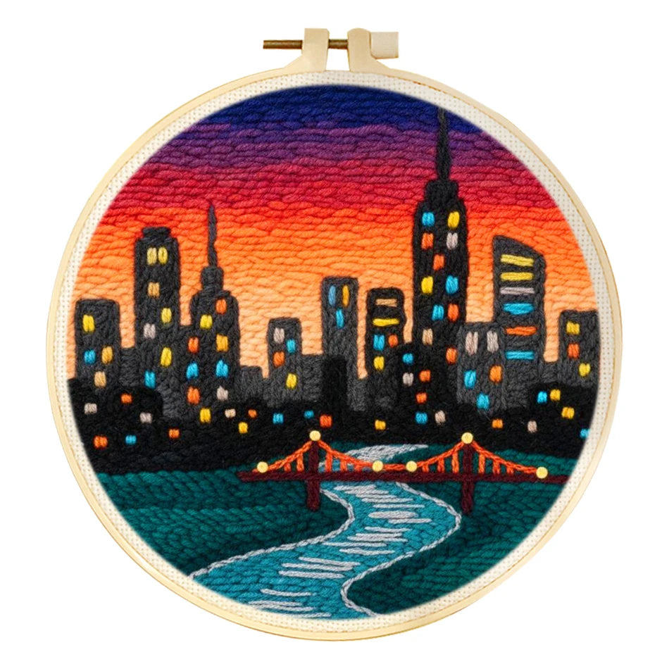 Punch Needle Embroidery Starter Kits Scenery Pattern for Adults Beginners DIY Craft Punch Needle Kits Embroidery With Frame
