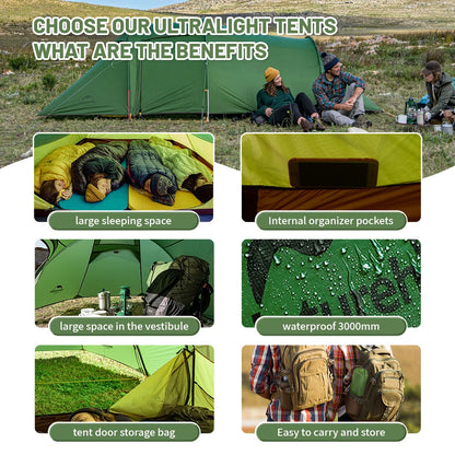 Naturehike Opalus 3 Person Tunnel Tent Waterproof Large Space Cycling Backpacking Tent Portable 4 Season Beach Camping Tent