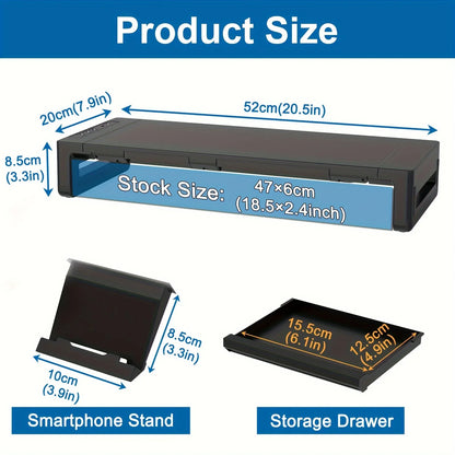 Monitor Stand Riser, With Foldable, Height Adjustable Computer Stand, Desk Shelf Riser with Storage Drawer &Tablet Phone