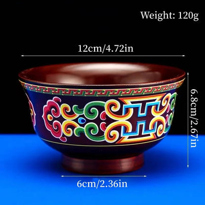 Tibetan-Style Solid Wood Dark-Colored Tsampa Bowl,Auspicious Wooden Butter Tea Bowls,Handicraft Holy Water Bowl Buddhist Item