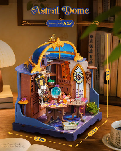 Rolife Tea Room DIY Miniature Dollhouse Kit Craft Gift 1:28 Gothic Rosa Salon Diorama Wooden Model Collectible Home Display