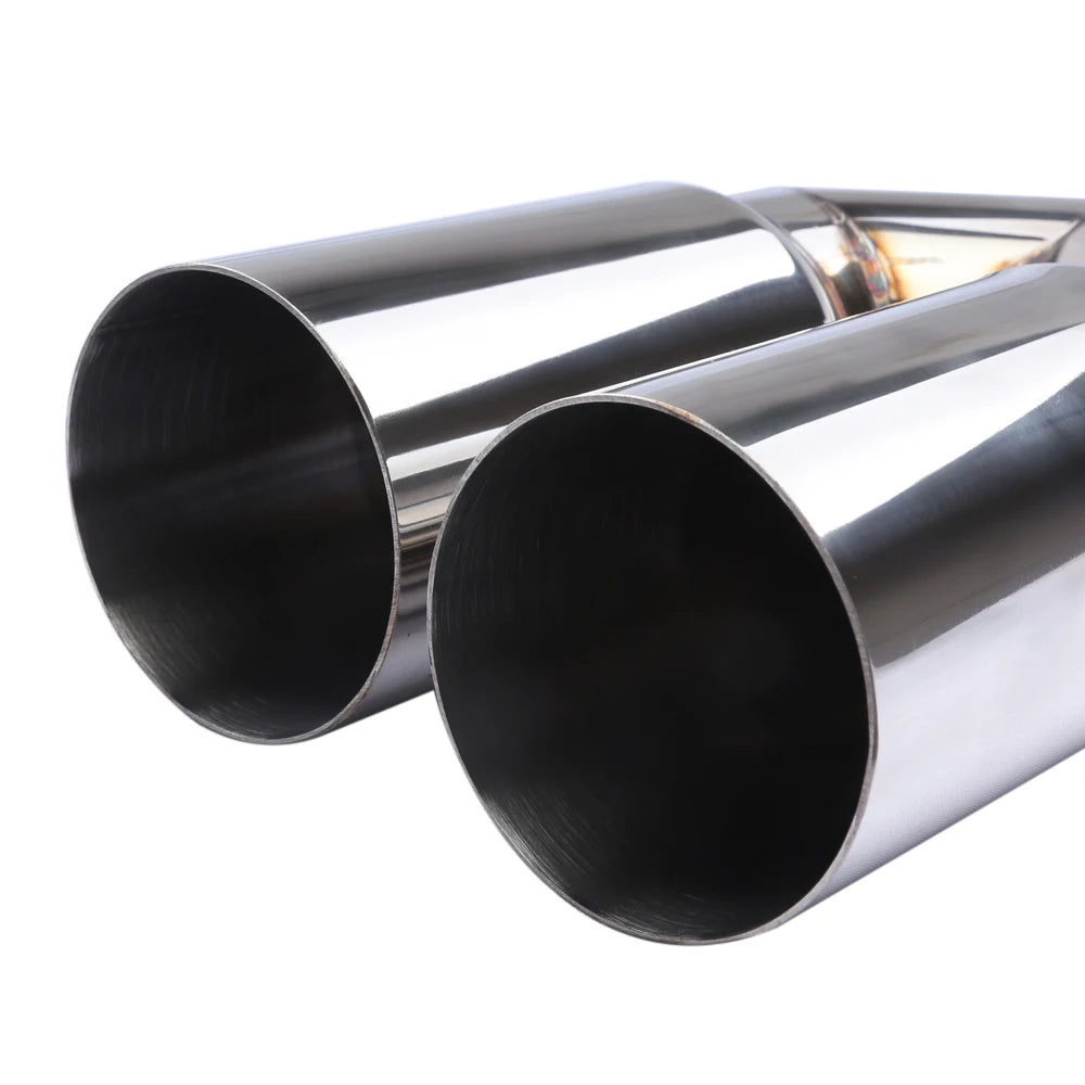 Universal Stainless Steel Exhaust Tailpipe Muffler 63mm Inlet 76mm Outlet Double Cylinder For Car Exhaust System Replacement