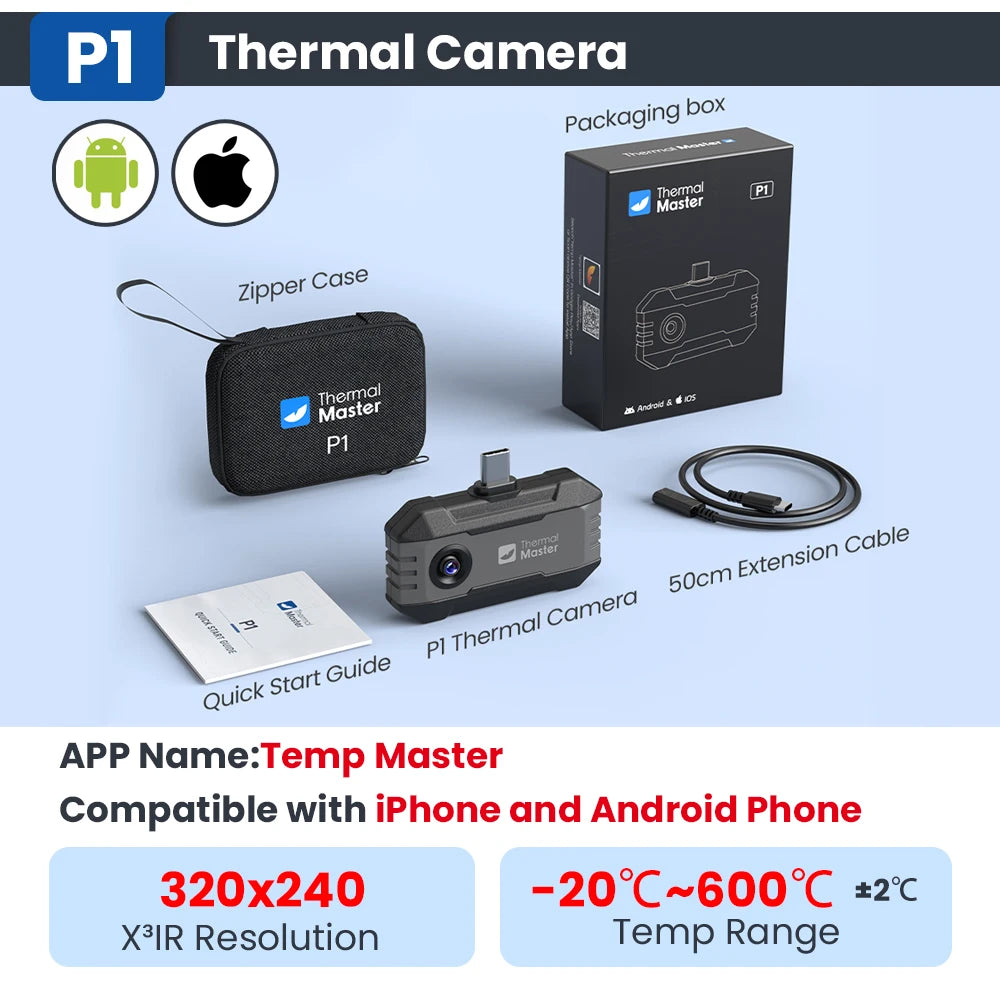 (for iPhone&Android) P1 Android Thermal Camera for iPhone 320*240 X³IR Resolution 600℃ 25Hz HVAC House Inspection Camera