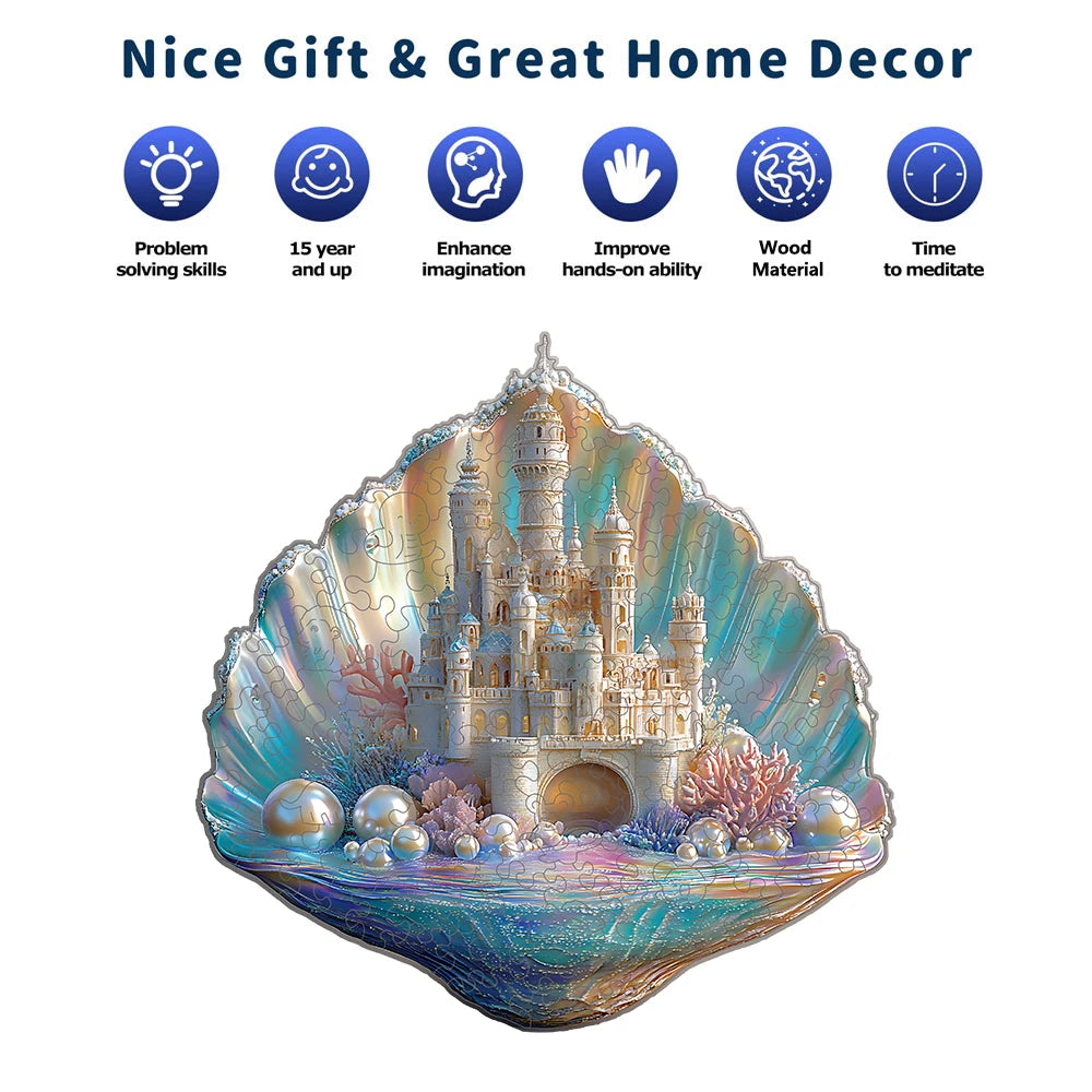 Wooden Puzzle for Adults -Shell Castle Puzzle, Unique Shape Wooden Jigsaw Puzzles, Modern Art Home Decor, Good Gift Idea