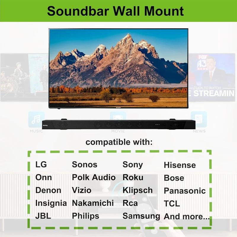 2PCS Adjustable Soundbar Mount Universal Speaker Wall Mount Floating Rack Length Adjustable 3.4''-5.2'' Removable and Lockable
