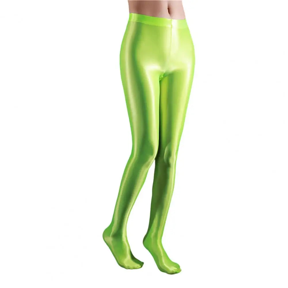 Stage Performance Leggings Glossy Shiny High Waist Fitness with Socks Stage Show Skinny Yoga Trousers Women Clothing