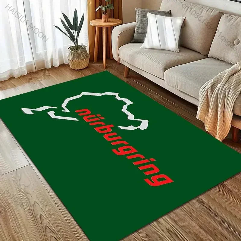 Race Track Inspired Area Rug – F1 Style Circuit Carpet for Living Room & Bedroom, Non-Slip Washable Large Floor Mat