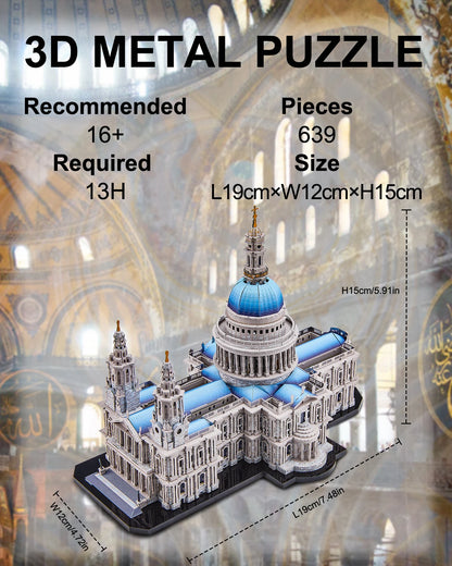 Piececool 3D Metal Model Kits St. Paul's Cathedral Building Blocks 3D Metal Puzzles for Adult Brain Teaser DIY Model Jigsaw Gift