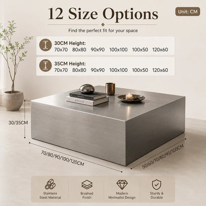 Modern Stainless Steel Coffee Table Square Rectangular Minimalist Center Tea Table for Living Room Apartment Hotel Furniture