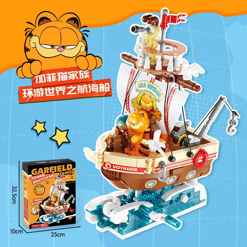 Garfield Around The World Series Assembled Building Blocks Cartoon Ornaments Puzzle Children's Construction Collection Toys Gift