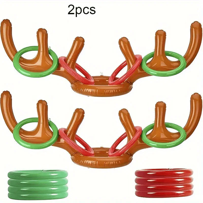 1/2pcs Inflatable Reindeer Antler Ring Toss Party Game Set Christmas Party Games New Year's Eve Birthday Party Decorations