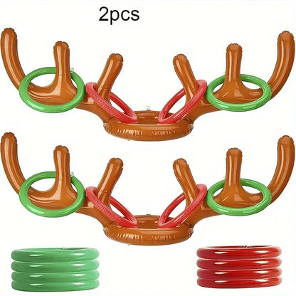 1/2pcs Inflatable Reindeer Antler Ring Toss Party Game Set Christmas Party Games New Year's Eve Birthday Party Decorations