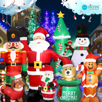 Christmas Inflatable Decorations - Gingerbread Man, Glowing Snowman, Branch Snowman, Gift Bag Snowman LED Light Lawn Decorations
