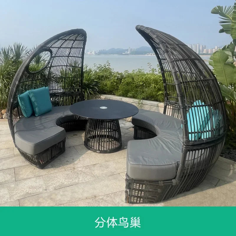 ABB  outdoor rattan bed round bed recliner Internet celebrity bed and breakfast garden hotel villa courtyard sofa