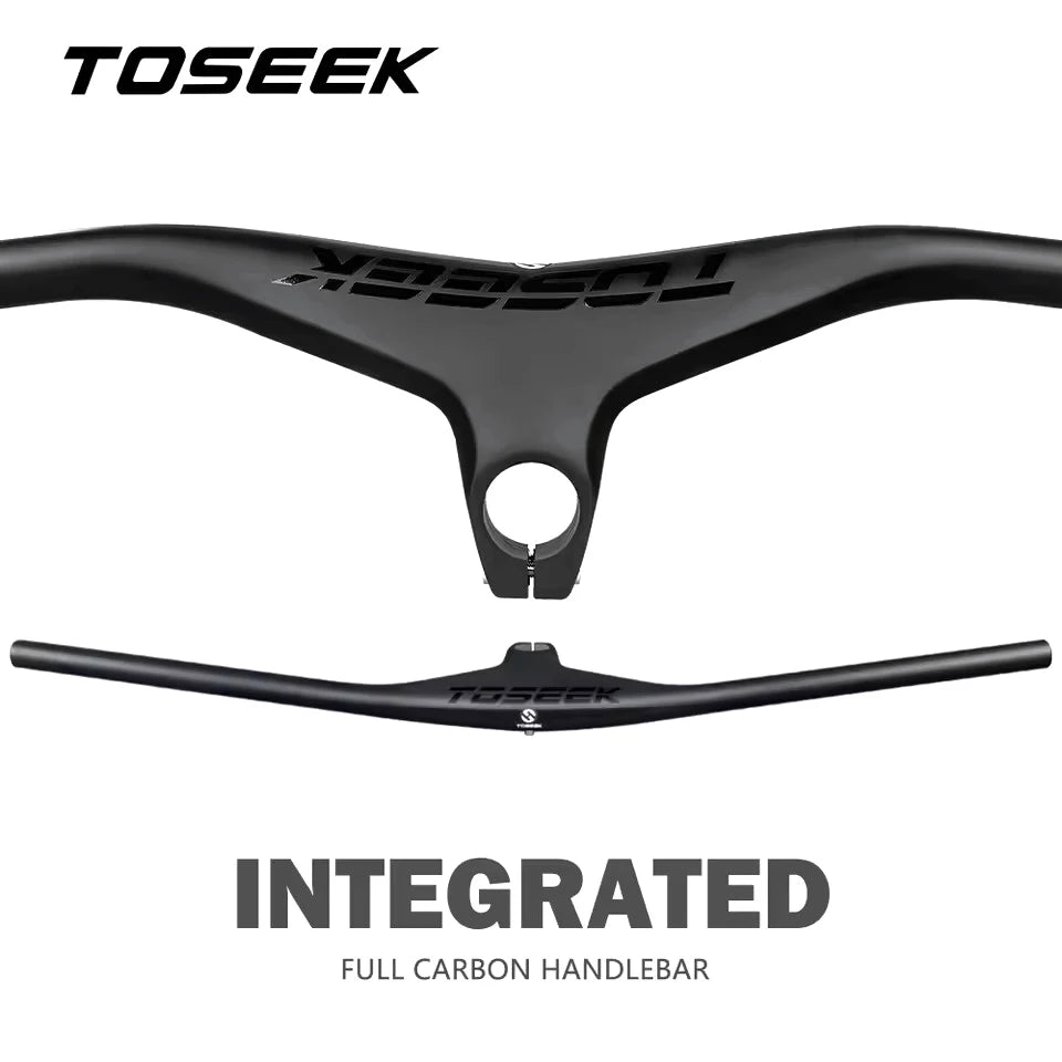 TOSEEK Handlebars MTB Bicycle Integrated Handlebar and Stem -17 Degrees Carbon Fibre Handle Bar Mountain Bike Parts 28.6mm
