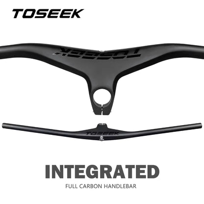 TOSEEK Handlebars MTB Bicycle Integrated Handlebar and Stem -17 Degrees Carbon Fibre Handle Bar Mountain Bike Parts 28.6mm