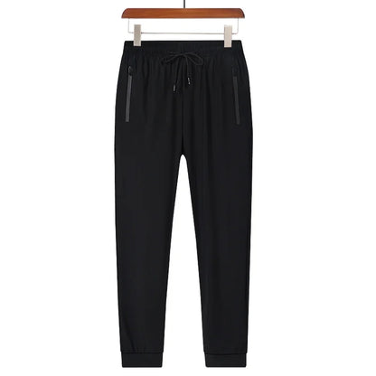 Summer New High Quality Ice Silk Pants For Men's Feet Tie Sports Elastic Quick Drying Sweat-absorbing Straight Leg Pants 2PCS