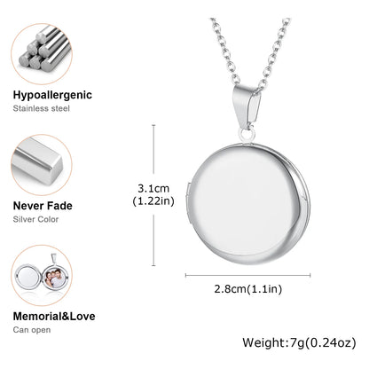 Vnox Light Heart Locket Pendants for Women Men Openable Photo Frame Glossy Stainless Steel Necklaces Family Love Collar