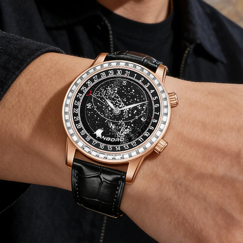 HANBORO Starry Sky Series Men's Fully Automatic Mechanical Watch Fashion Waterproof Night Light Watch