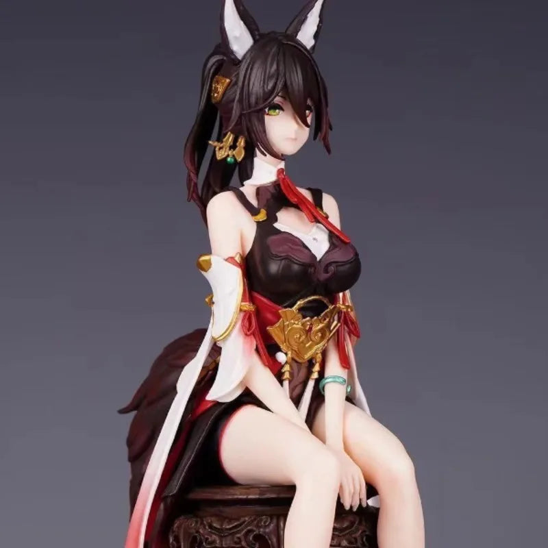 Anime Inspired Fox Ear Girl Sitting Collectible Figure, Desktop Display Statue Ornament