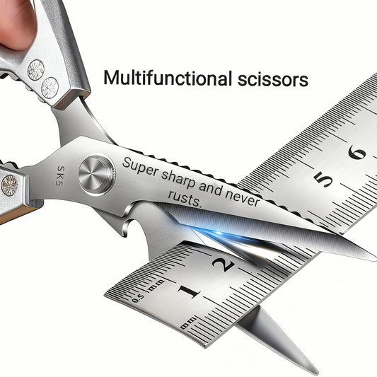 Heavy-duty stainless steel scissors with sharp blades - professional for cutting meat, chicken, poultry, fish, fruits, and veget