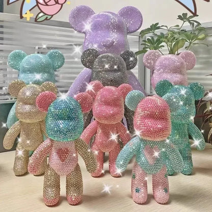 DIY Self-Adhesive Crystal Bear Figure Rhinestone Diamond Glitter Applique Bear Figurine Doll Toy Decoration Desk Accessories