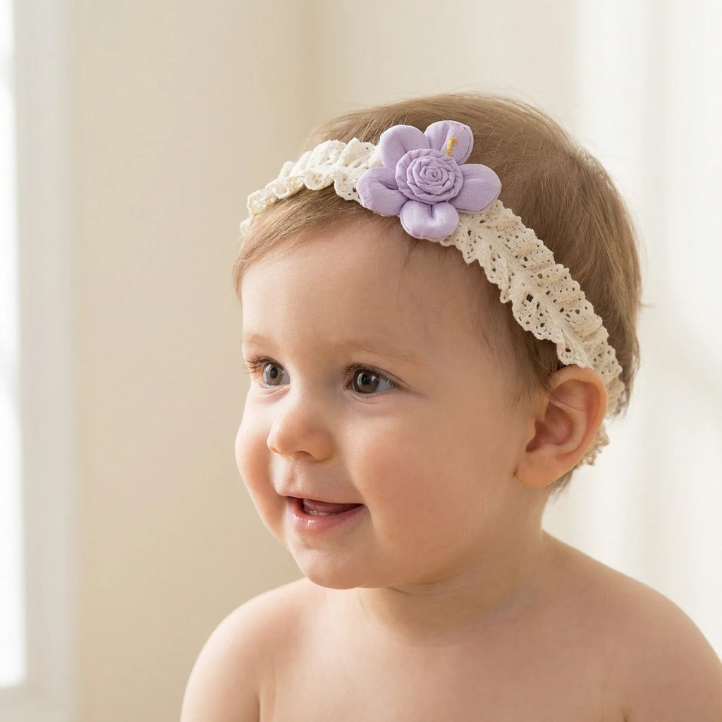 New Baby Hair Accessories Cute Flower Lace Elastic Headband for Infants Children's Fontanelle Protection