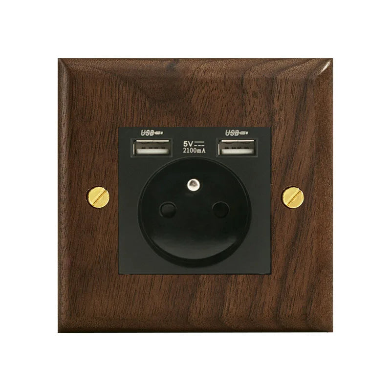 Black walnut wood retro British light switch socket, bedside wall lamp switch LED dimmer, pure wood brass toggle switch board