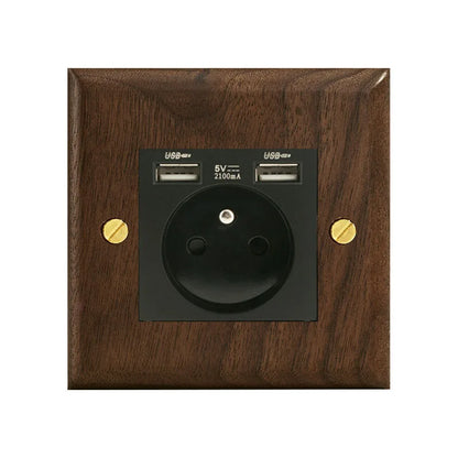 Black walnut wood retro British light switch socket, bedside wall lamp switch LED dimmer, pure wood brass toggle switch board