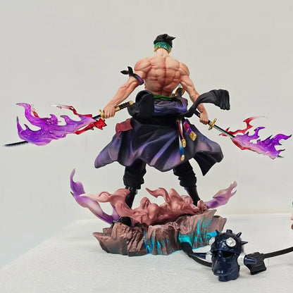 28cm/11.02inch One Piece Zoro Figure Led Base Replace Heads Roronoa Zoro Pvc Action Figures Collection Model Toys Gifts