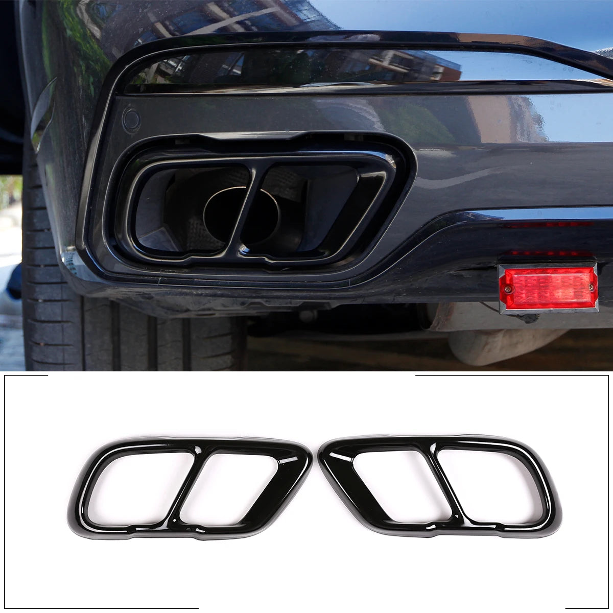 2Pcs Glossy Black Stainless Steel Car Exhaust Muffler Pipe Tip Cover Trim For BMW X5 G05 X6 G06 X7 G07 2019-2025 Accessories ﻿