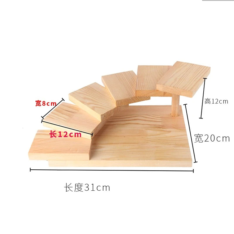 Pastoral Style Pine Kitchen Wood Tableware Bracket Storage Rack, Rotating Ladder for Spice Jar Rack, Gourmet Dim Sum and Sushi