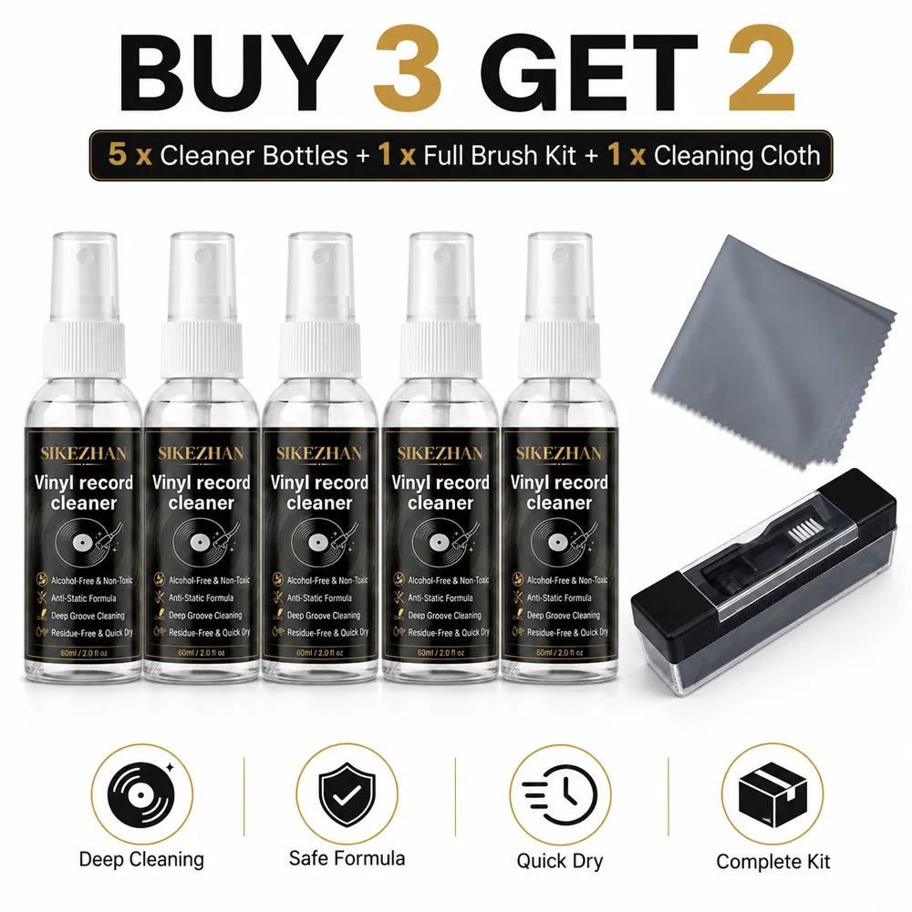 Anti Static Vinyl Record Cleaner Spray Kit Deep Groove Dust Remover Alcohol Free Liquid Microfiber Cloth Turntable LP Brush