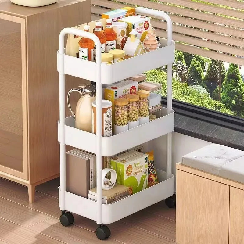 5-Tier Kitchen Storage Shelf Rolling Cart Mobile Trolley Rack with Wheels for Snacks Fruits Vegetables Bathroom Home Organizer ﻿