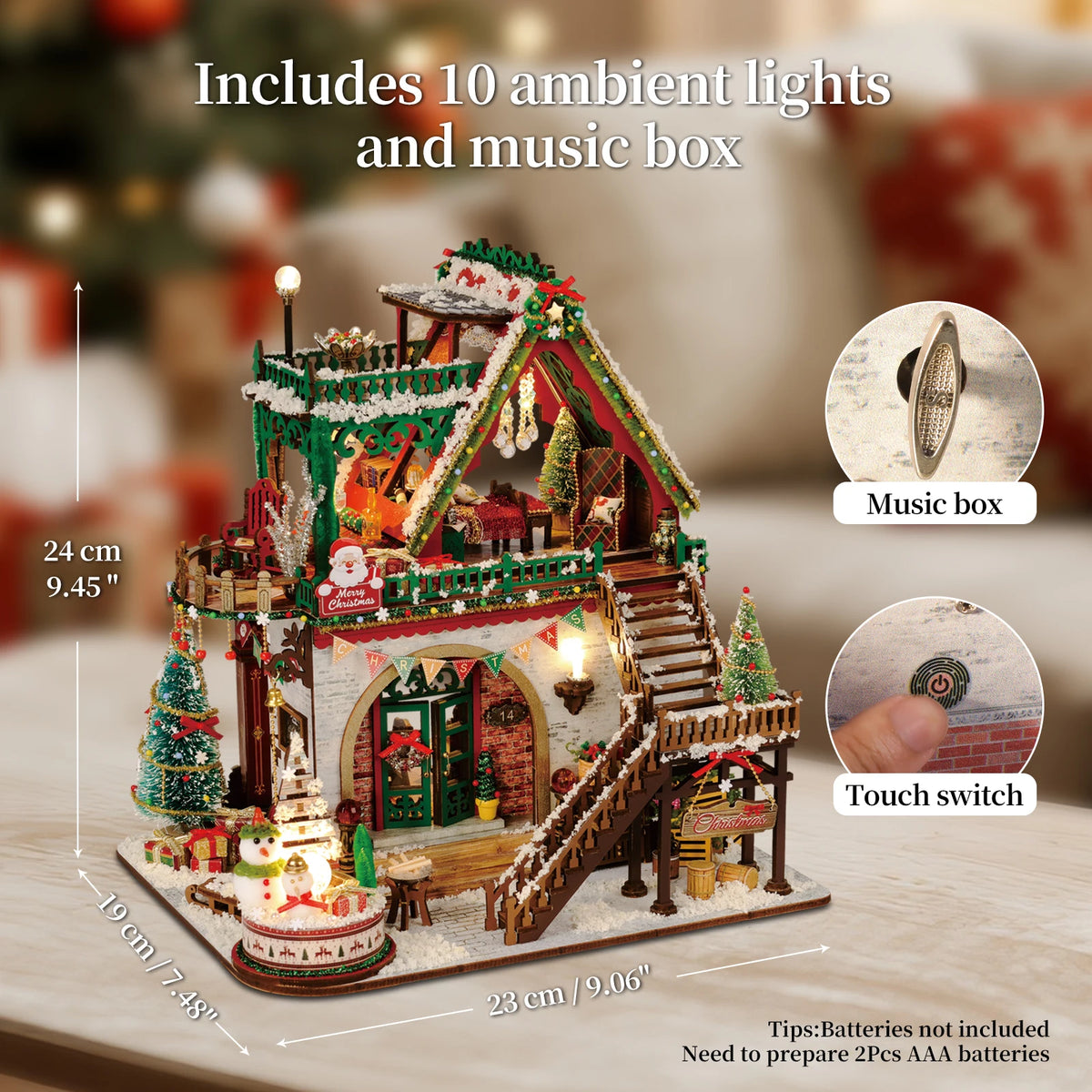 DIY Book Nook Kits, 3D Wooden Bookshelf Insert Decorative Bookend Model Kits ，DIY Winter Christmas Cabin Book Nook Kit