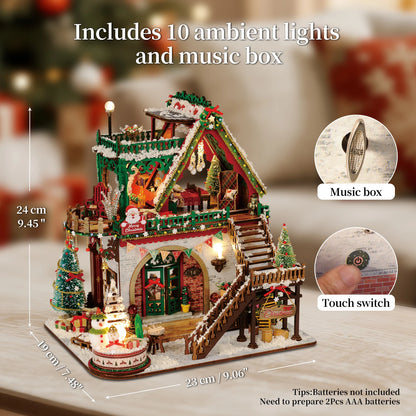 DIY Book Nook Kits, 3D Wooden Bookshelf Insert Decorative Bookend Model Kits ，DIY Winter Christmas Cabin Book Nook Kit