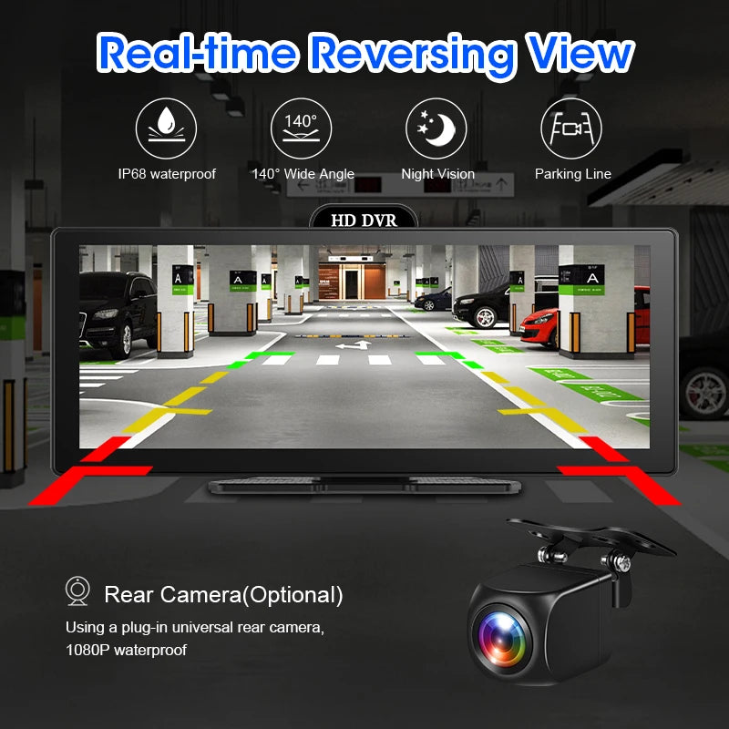 Develuck New 11.26'' 4K Car DVR Wireless CarPlay Android Auto Multimedia Player IPS Touch Screen Bluetooth Video Recorder FM AUX