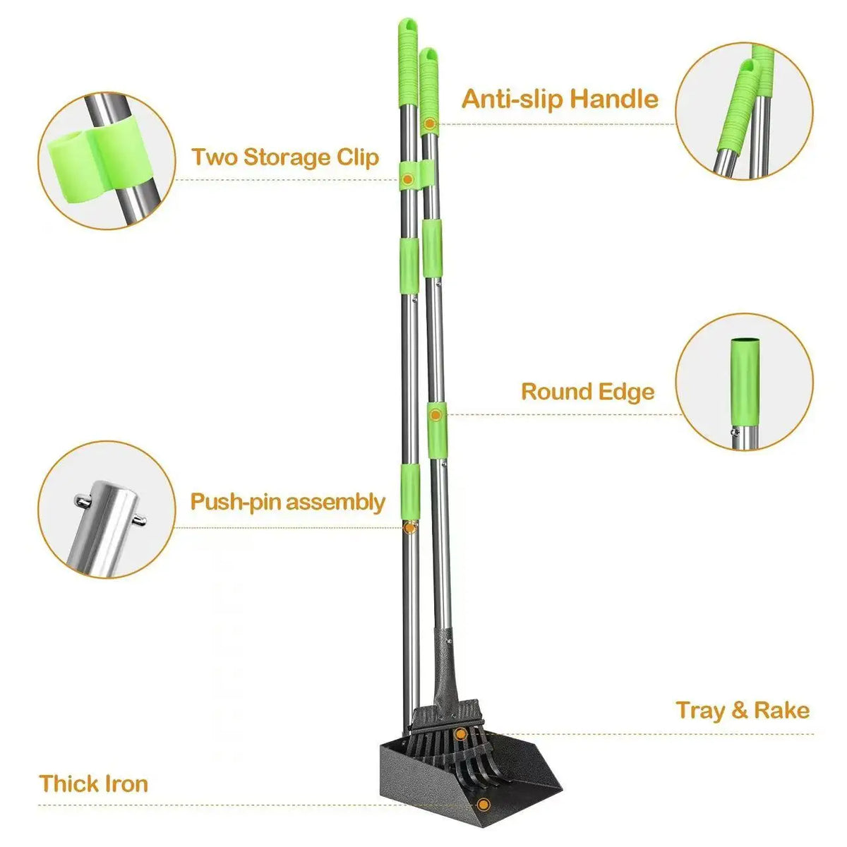 Adjustable Multifunction Pet Pooper Scooper Premium Stainless Steel Pet Tools - Long Handle, Rustproof & Durable