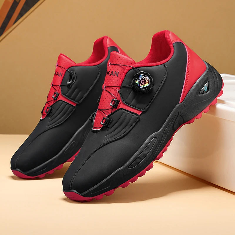 Men Rotary Buckle Golf Shoes Waterproof Leather Air Cushion Non Slip Breathable Training Sneakers 2 Colors