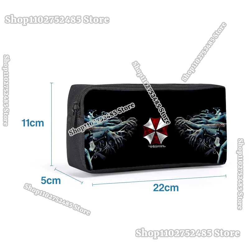 Cartoon Figure Resident Evil Print Pencilcase Kids Back To School Pencilbag Umbrella Corporation Stationary Storage Pouch Gifts