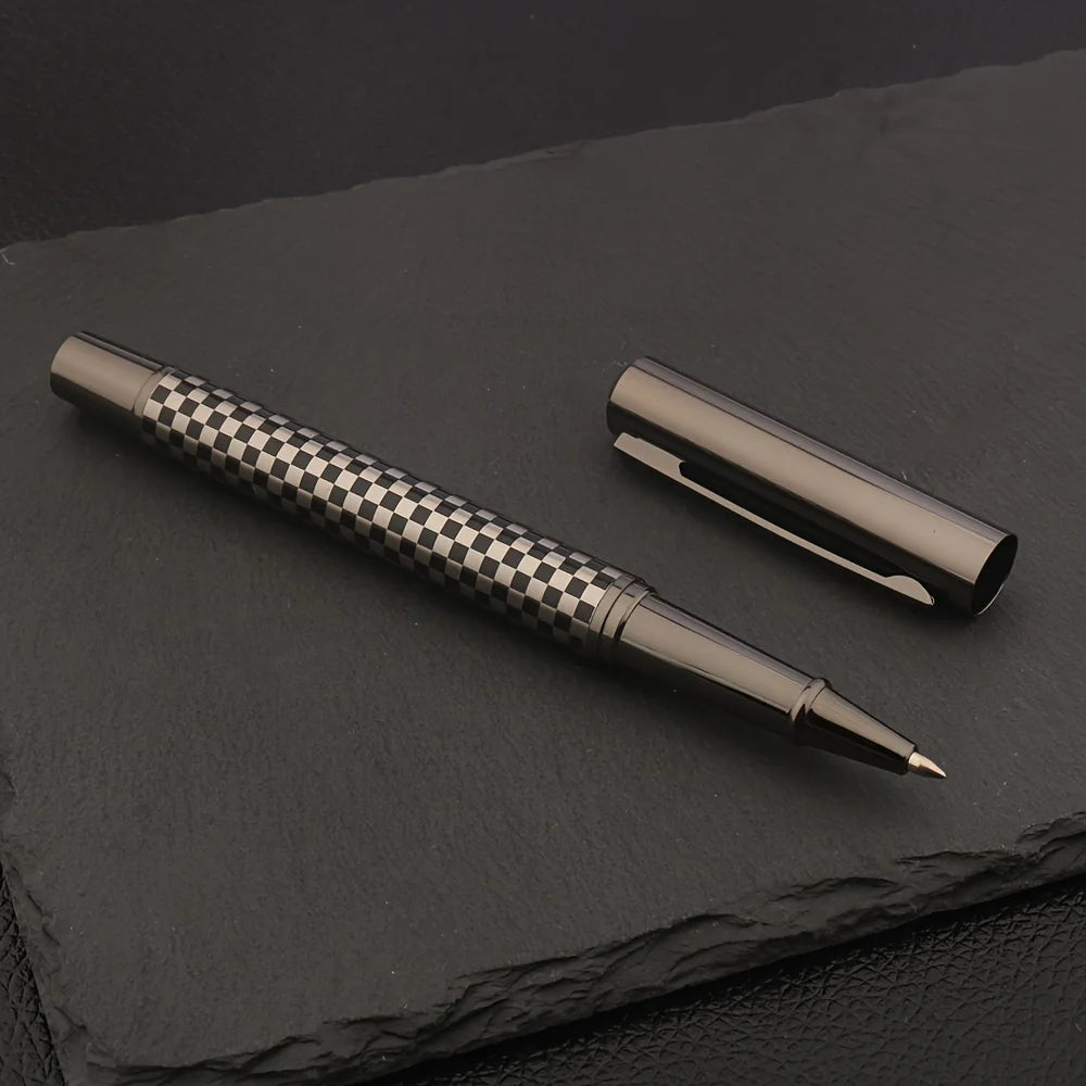 Luxury High Quality Metal Rollerball Pen Gun gray grid chessboard Trim Stationery Office school supplies Writing Ball Pens
