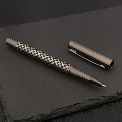 Luxury High Quality Metal Rollerball Pen Gun gray grid chessboard Trim Stationery Office school supplies Writing Ball Pens