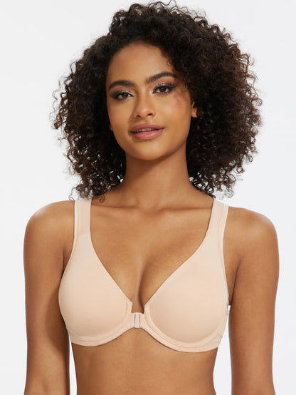 MELENECA Women's Front Closure Bras Plus Size Unlined Underwire Back Support Posture Bra